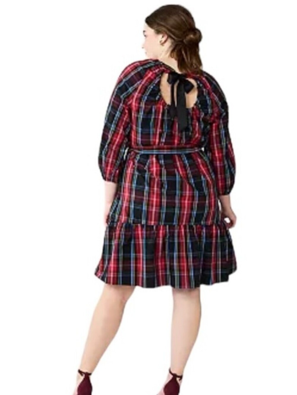 Draper James Plus Size Red Plaid Peasant Holiday Celebration Dress Sz XXL - Picture 2 of 9